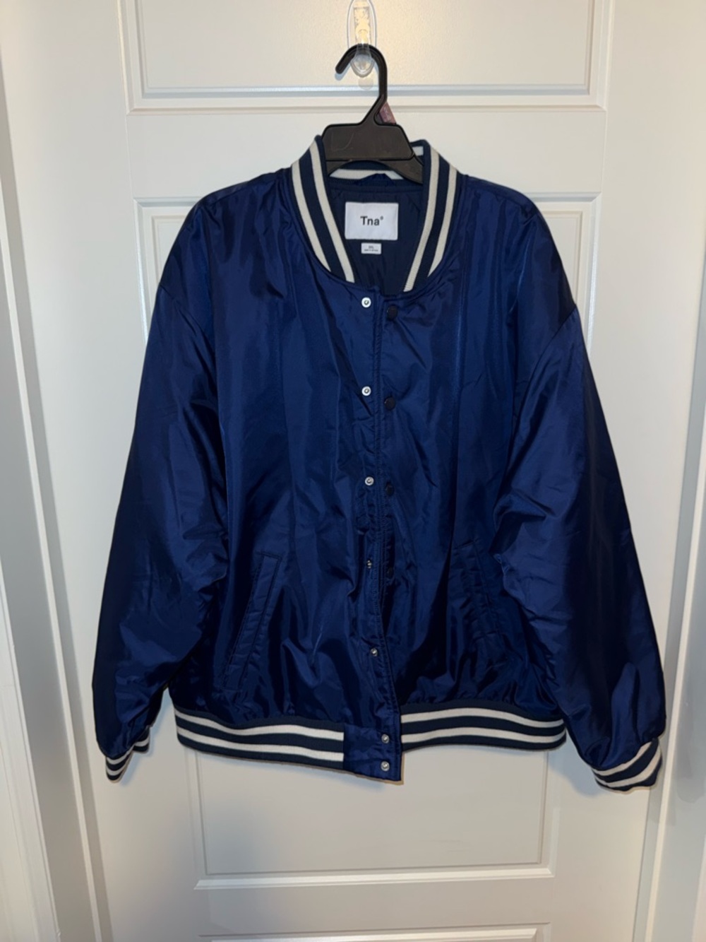 TNA Navy Blue Varsity-Style Bomber Jacket